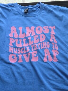 Blue Graphic Tee with Pink Slogan